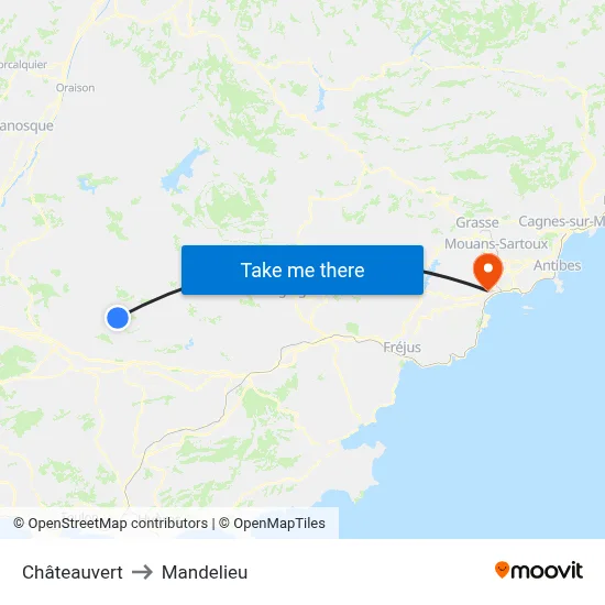 Châteauvert to Mandelieu map
