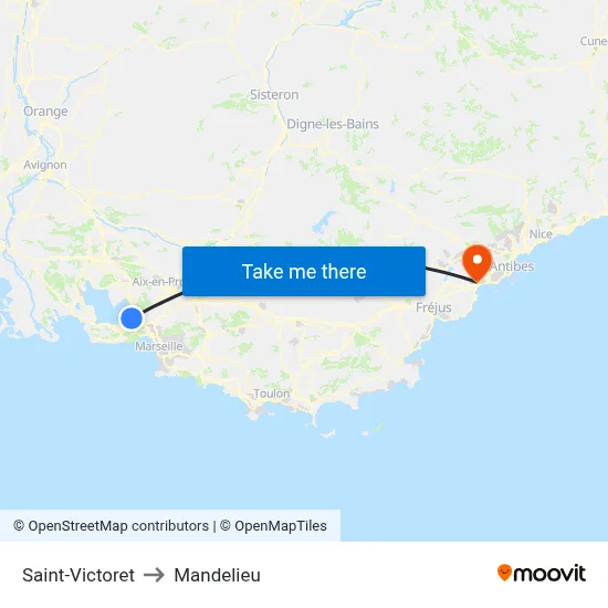 Saint-Victoret to Mandelieu map