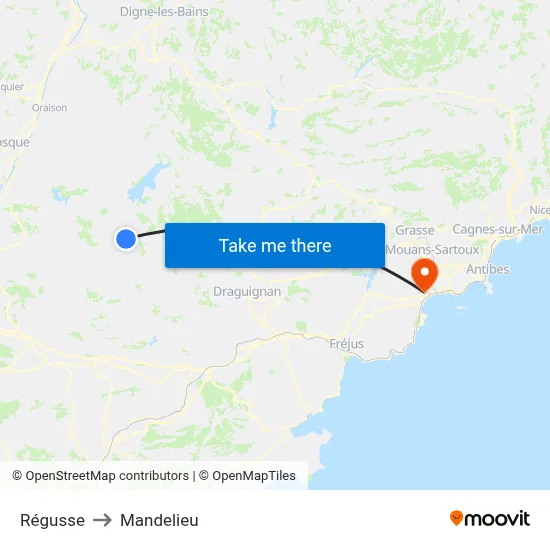 Régusse to Mandelieu map