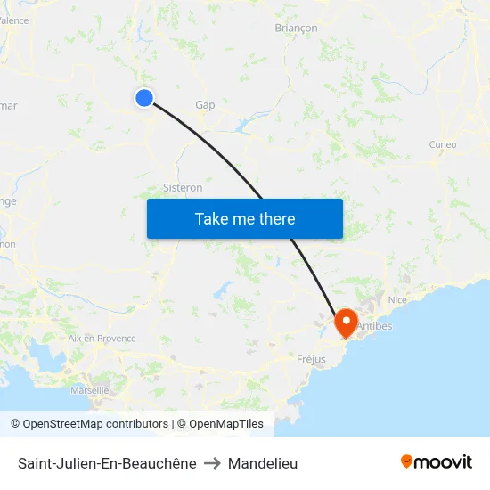 Saint-Julien-En-Beauchêne to Mandelieu map