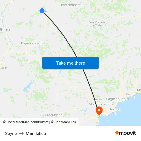 Seyne to Mandelieu map