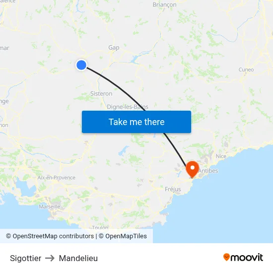 Sigottier to Mandelieu map