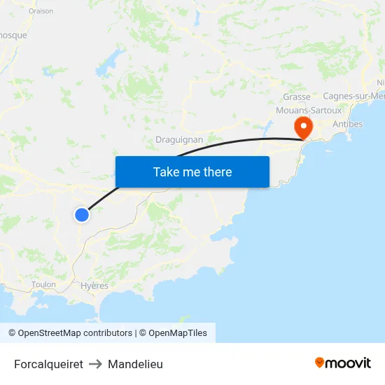 Forcalqueiret to Mandelieu map
