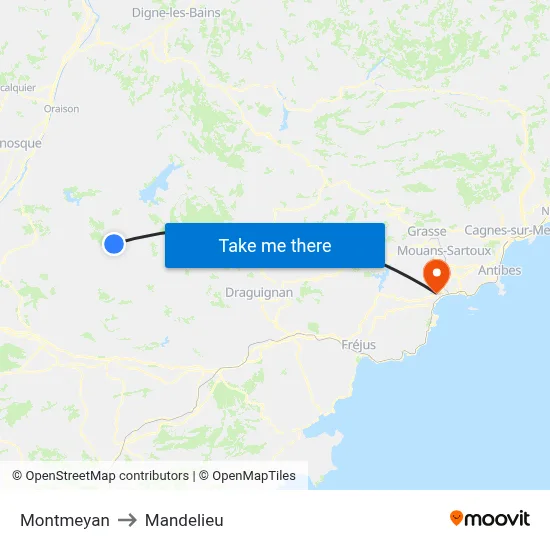Montmeyan to Mandelieu map