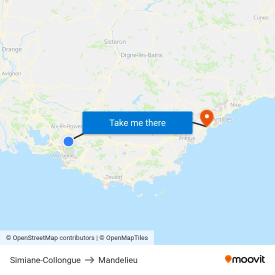 Simiane-Collongue to Mandelieu map