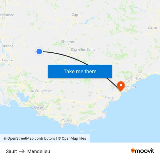 Sault to Mandelieu map