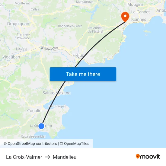 La Croix-Valmer to Mandelieu map