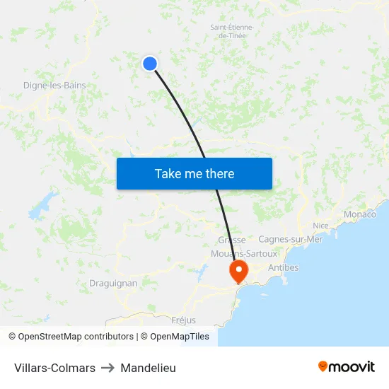 Villars-Colmars to Mandelieu map