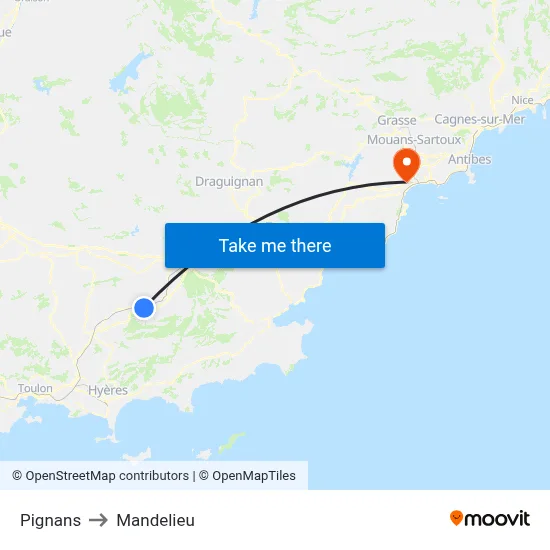 Pignans to Mandelieu map