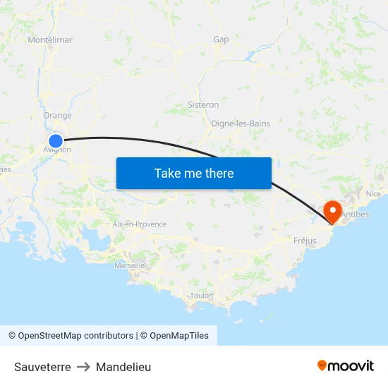Sauveterre to Mandelieu map