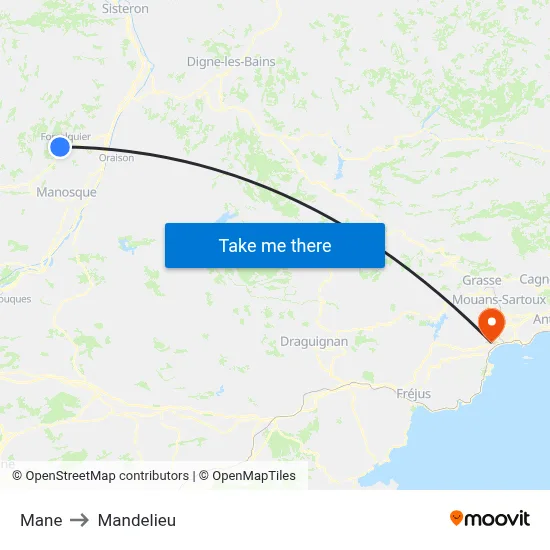 Mane to Mandelieu map