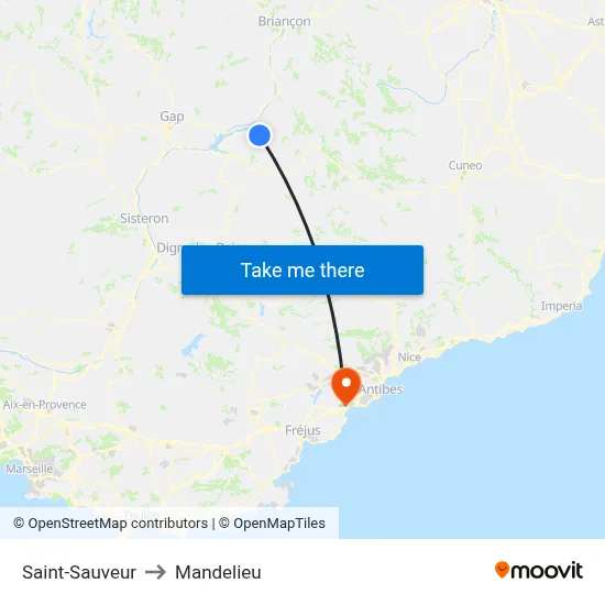Saint-Sauveur to Mandelieu map