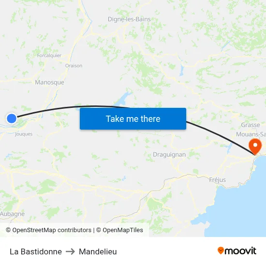 La Bastidonne to Mandelieu map