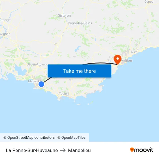 La Penne-Sur-Huveaune to Mandelieu map