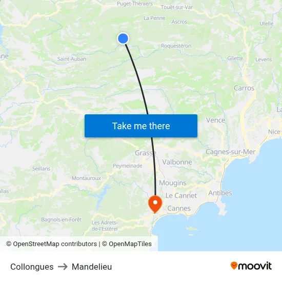 Collongues to Mandelieu map