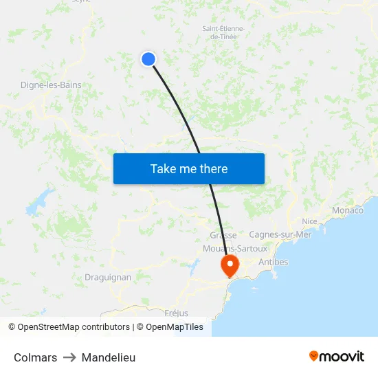 Colmars to Mandelieu map