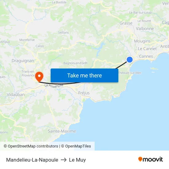 Mandelieu-La-Napoule to Le Muy map