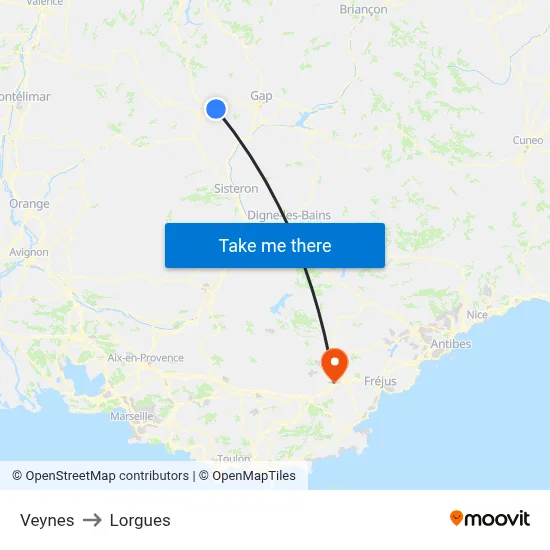 Veynes to Lorgues map