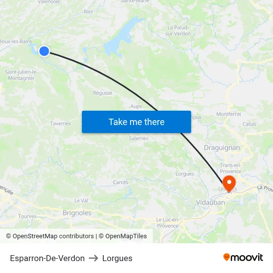 Esparron-De-Verdon to Lorgues map