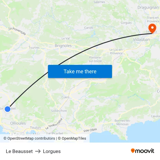 Le Beausset to Lorgues map