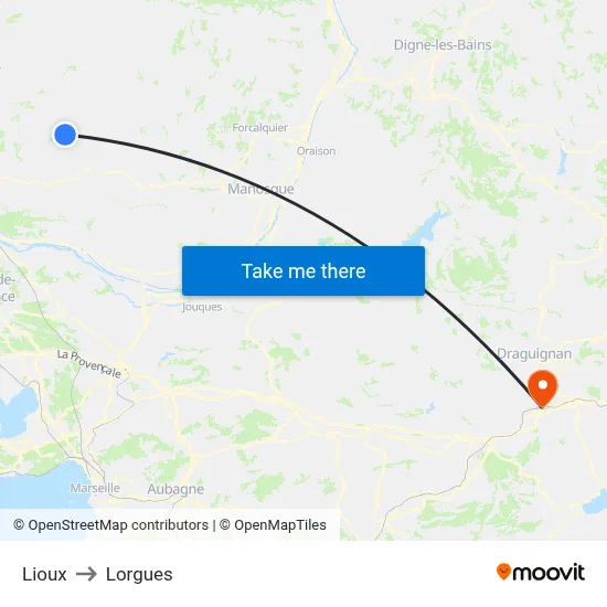 Lioux to Lorgues map