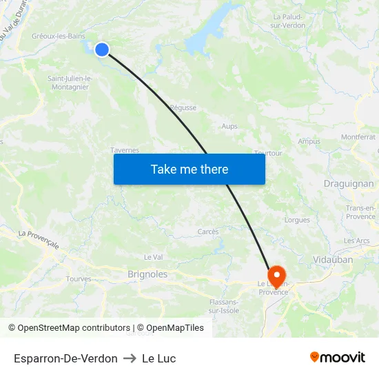 Esparron-De-Verdon to Le Luc map