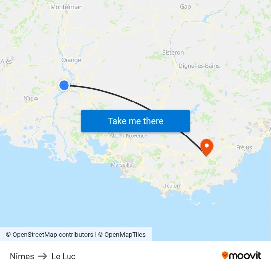 Nîmes to Le Luc map