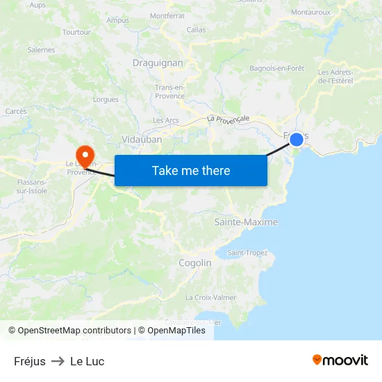 Fréjus to Le Luc map