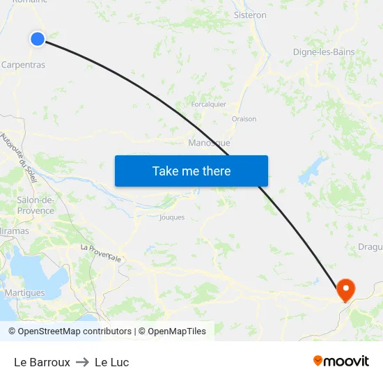 Le Barroux to Le Luc map
