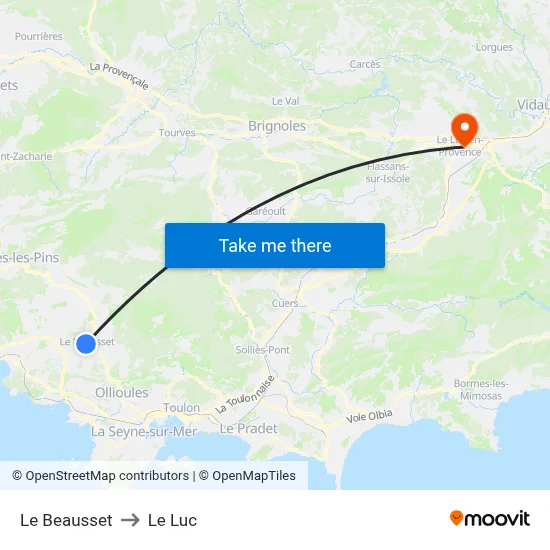 Le Beausset to Le Luc map
