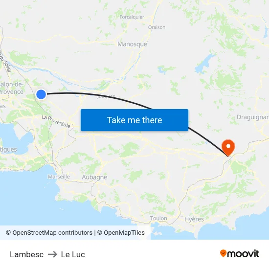 Lambesc to Le Luc map