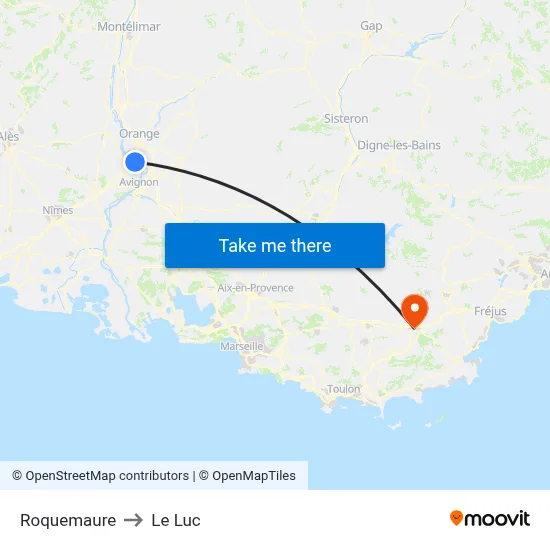 Roquemaure to Le Luc map