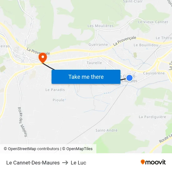 Le Cannet-Des-Maures to Le Luc map