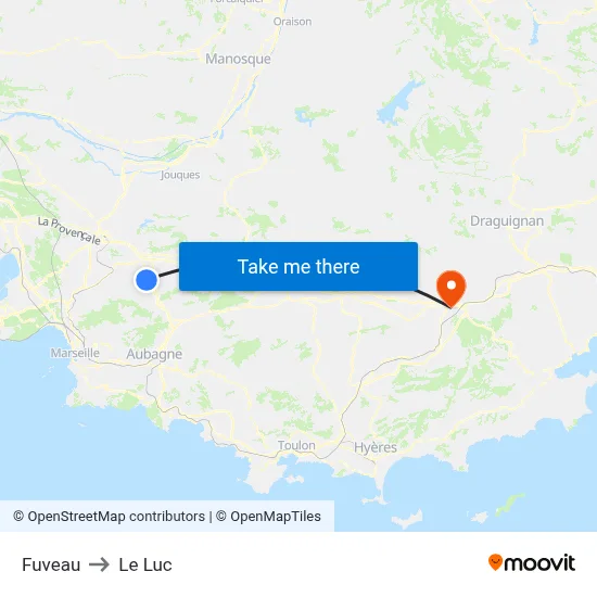 Fuveau to Le Luc map