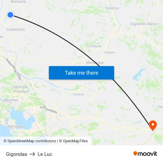 Gigondas to Le Luc map