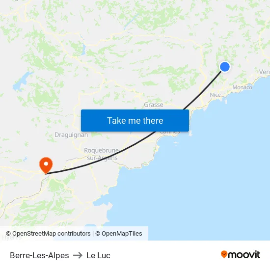 Berre-Les-Alpes to Le Luc map