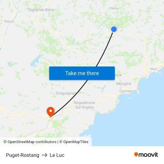 Puget-Rostang to Le Luc map