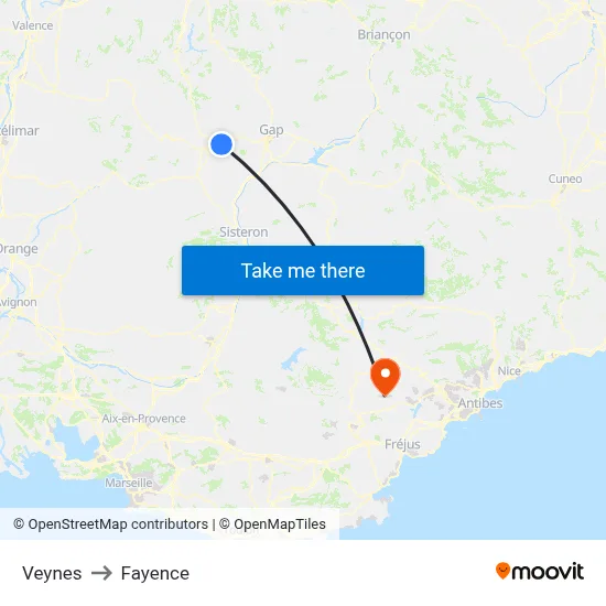 Veynes to Fayence map