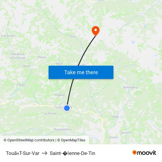 Touã«T-Sur-Var to Saint-�Ienne-De-Tin map