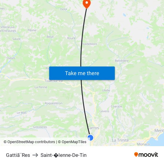 Gattiã¨Res to Saint-�Ienne-De-Tin map