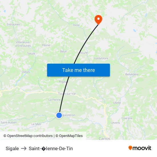 Sigale to Saint-�Ienne-De-Tin map