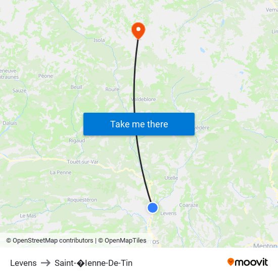 Levens to Saint-�Ienne-De-Tin map