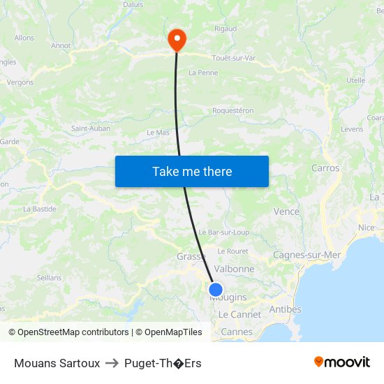 Mouans Sartoux to Puget-Th�Ers map