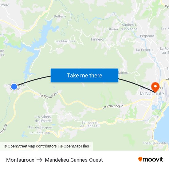 Montauroux to Mandelieu-Cannes-Ouest map