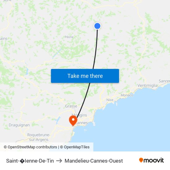 Saint-�Ienne-De-Tin to Mandelieu-Cannes-Ouest map