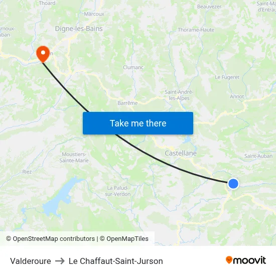 Valderoure to Le Chaffaut-Saint-Jurson map