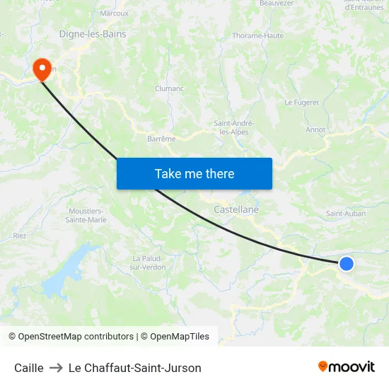 Caille to Le Chaffaut-Saint-Jurson map