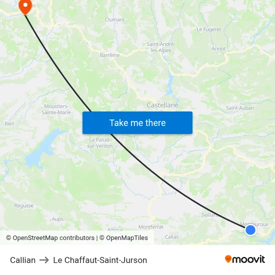 Callian to Le Chaffaut-Saint-Jurson map