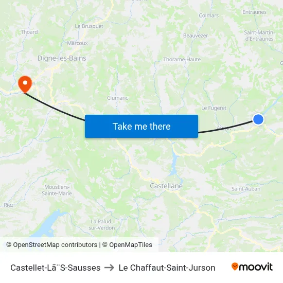Castellet-Lã¨S-Sausses to Le Chaffaut-Saint-Jurson map