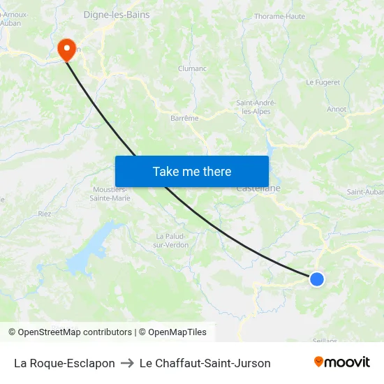 La Roque-Esclapon to Le Chaffaut-Saint-Jurson map